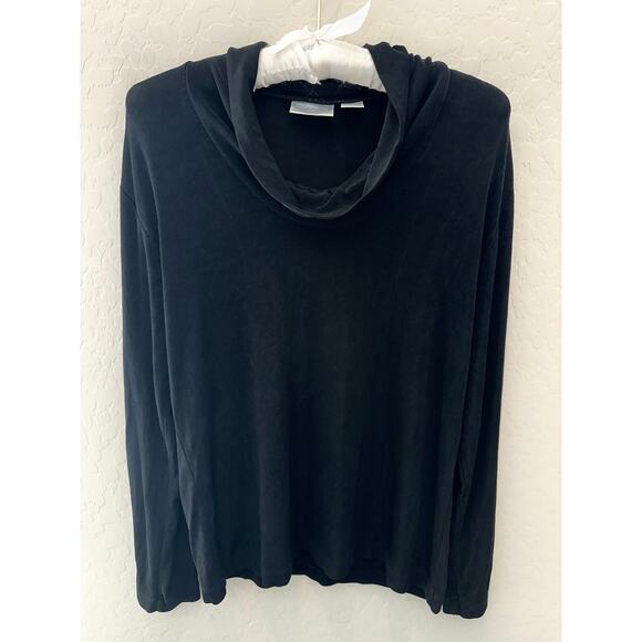 CHICO’S TRAVELERS | Black Cowl Neck Stretch Long Sleeve Top | Size 1 Medium - Picture 1 of 6